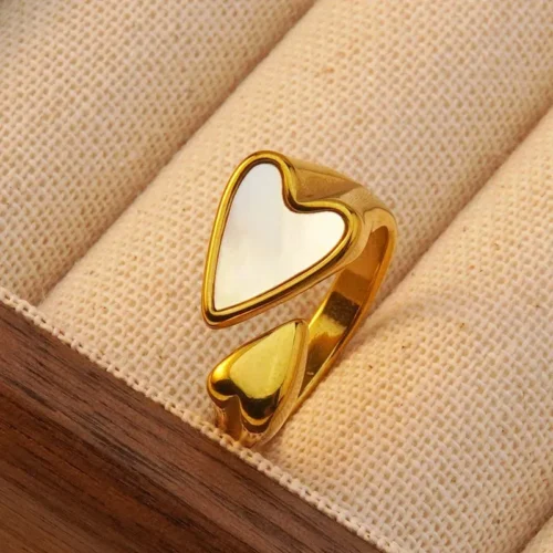 anillo doble corazon dorado blanco