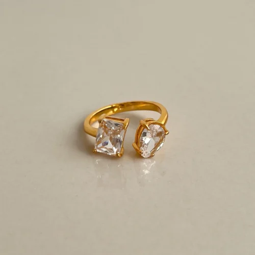 anillo doble zirconia blanca dorado
