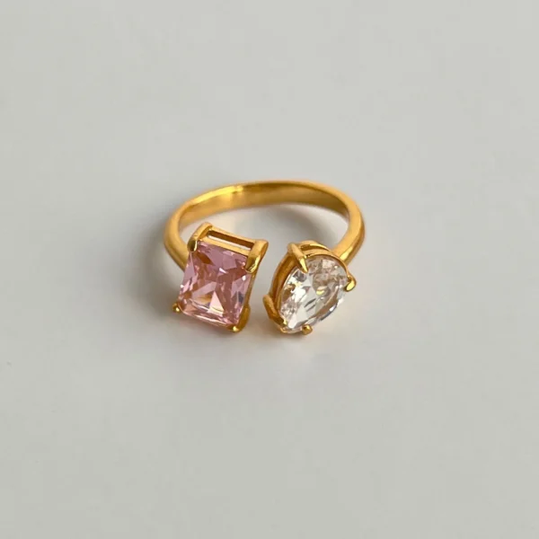 anillo doble zirconia dorado