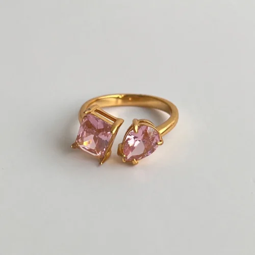 anillo doble zirconia rosa dorado