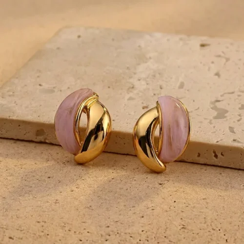 arete doble dorado concha rosa