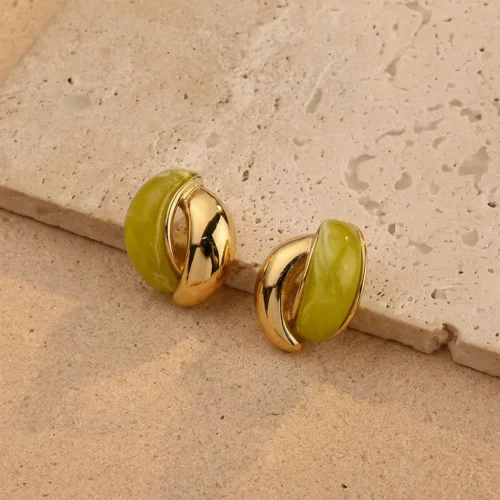 arete doble dorado concha verde