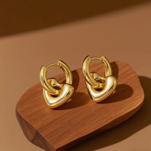 aretes aro corazon dorado