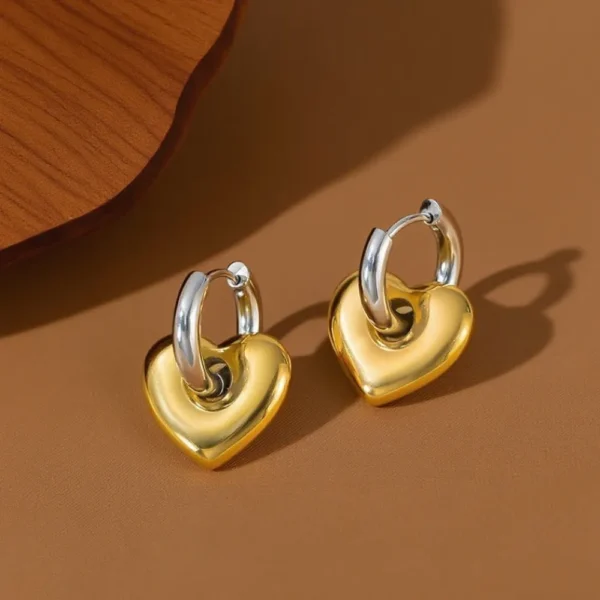 aretes aro corazon dorado plateado