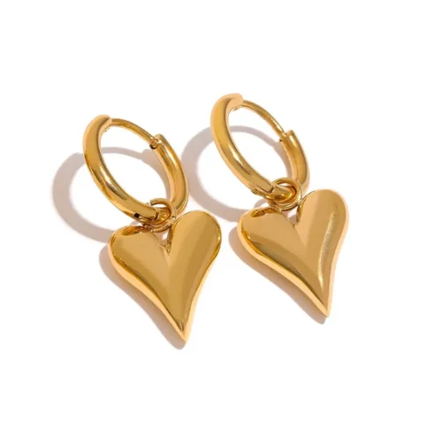 aretes corazon alargado dorado