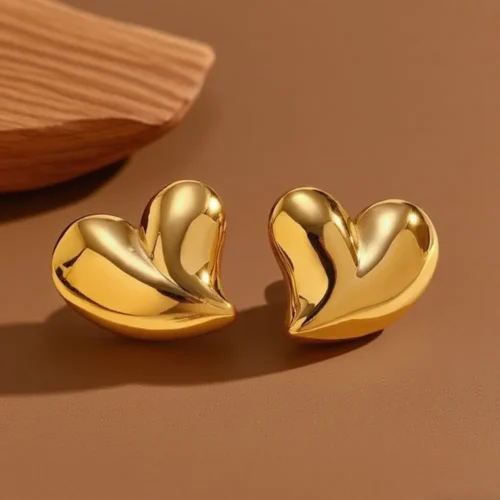 aretes corazon grande dorado