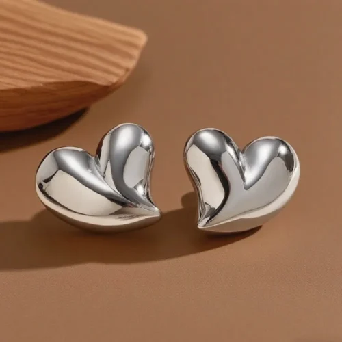 aretes corazon grande plateado