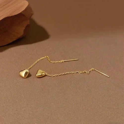 aretes hilo corazon dorado