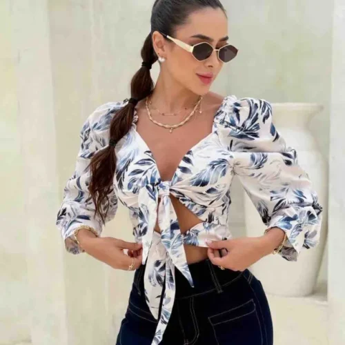 blusa aura hojas azul oscuro