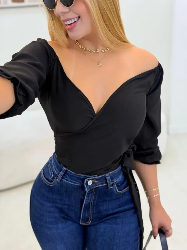 Blusa Eliza Lino Negro Boutique Loeva