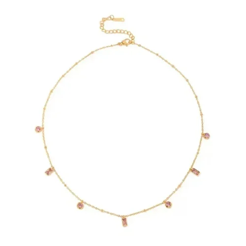 collar dorado pendientes rosa