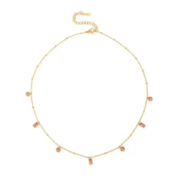 collar dorado pendientes rosa