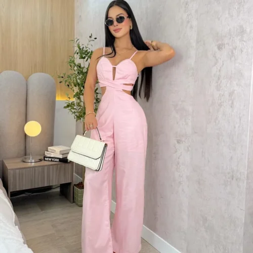 enterizo largo elise rosa