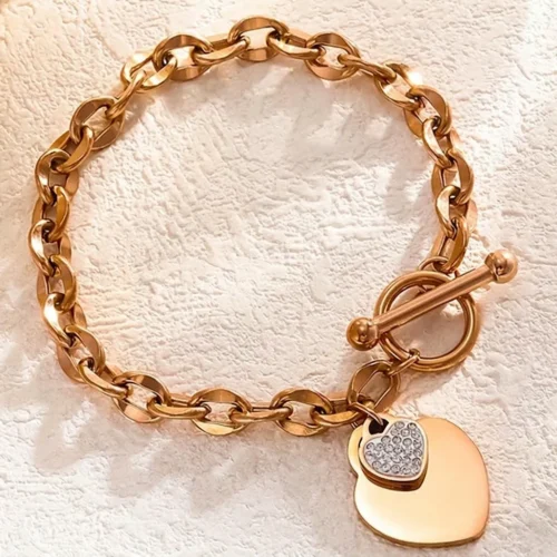 pulsera doble corazon oro rosa