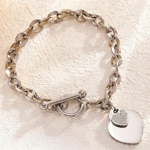 pulsera doble corazon plateado