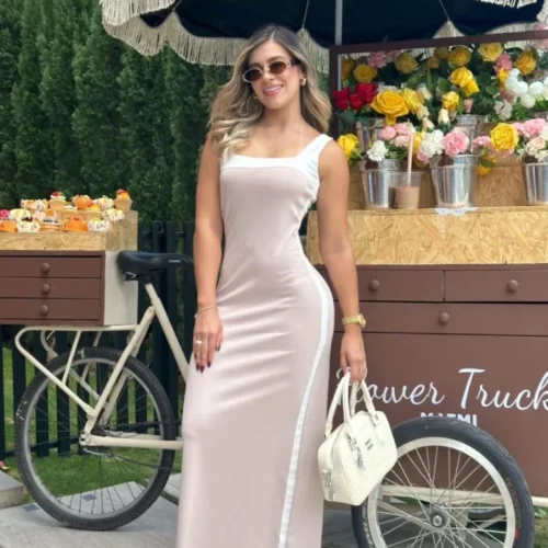 Vestido Largo Zulma Beige Boutique Loeva